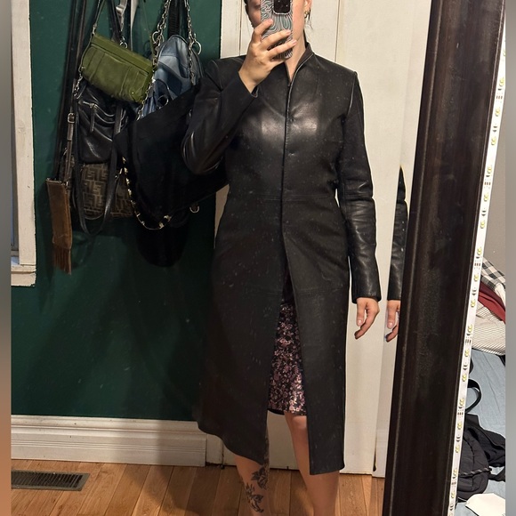 Excellent Condition Vintage 100% Lambskin Leather Long Jacket Trench Coat - Picture 2 of 16